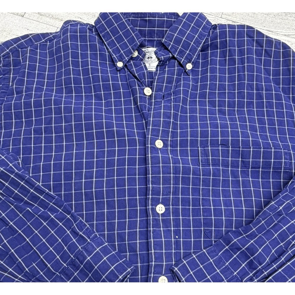 Brooks Brothers Button Down Shirt Size MEDIUM Blue Windowpane Long Sleeve Checks